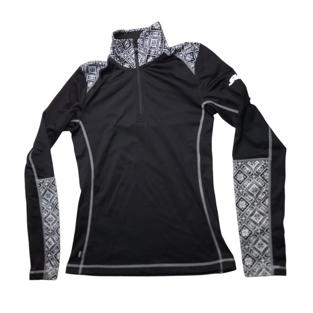 SWIX Base Layer Long Sleeve 1/2 Zip Pullover Black Size Women's XS.  Black White